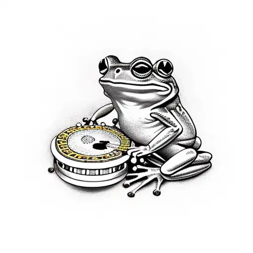 frog playing banjo tattoo design idea