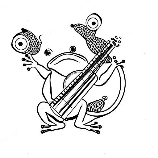 frog playing a banjo wearing sunglasses tattoo design idea