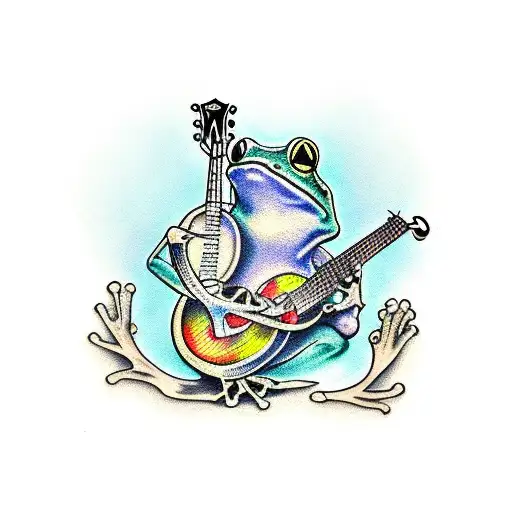 frog playing a banjo tattoo design idea