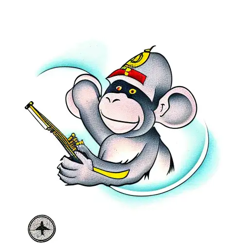 monkey holding banjo tattoo design idea