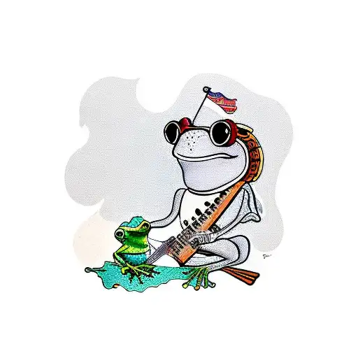 frog playing a banjo wearing sunglasses tattoo design idea