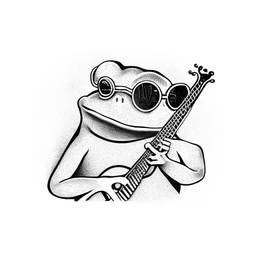 frog playing a banjo in coloured mirrored sunglasses tattoo design idea