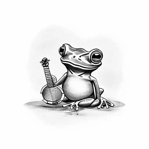 frog playing banjo tattoo design idea