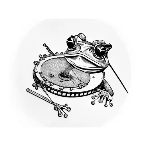 frog playing a banjo in coloured sunglasses tattoo design idea