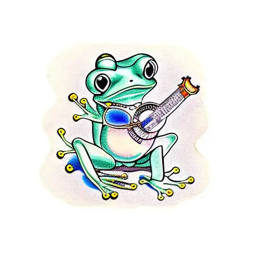 frog playing banjo wearing colour mirrored sunglasses tattoo design idea
