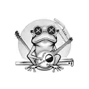 frog playing banjo wearing colour mirrored sunglasses tattoo design idea