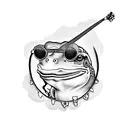 frog playing a banjo in coloured mirrored sunglasses tattoo design idea