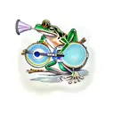 frog playing a banjo in coloured mirrored sunglasses tattoo design idea