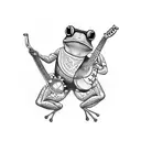 baby frog playing banjo wearing colour mirrored sunglasses tattoo design idea