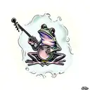 frog playing banjo tattoo design idea