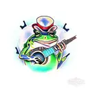 frog playing a banjo tattoo design idea