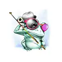 frog playing a banjo in coloured mirrored sunglasses tattoo design idea