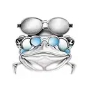 frog playing a banjo in coloured mirrored sunglasses tattoo design idea
