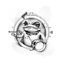 frog playing banjo tattoo design idea