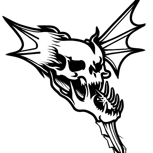 dragon body skeleton with lightningstrikes in the background tattoo design idea