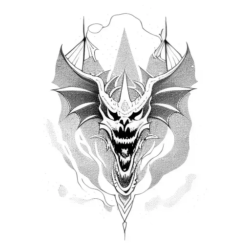 dragon skeleton with lightning strikes  tattoo design idea