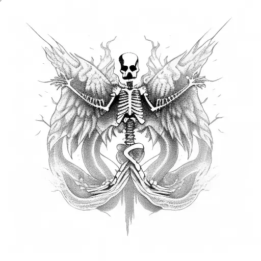 Snake skeleton with skeleton wings and lightning tattoo design idea