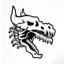 dragon body skeleton with lightningstrikes in the background tattoo design idea