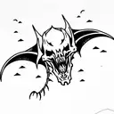 dragon body skeleton with lightningstrikes in the background tattoo design idea