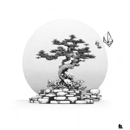 A unique design combining the elements of a splitz dog and a bonsai tree tattoo design idea