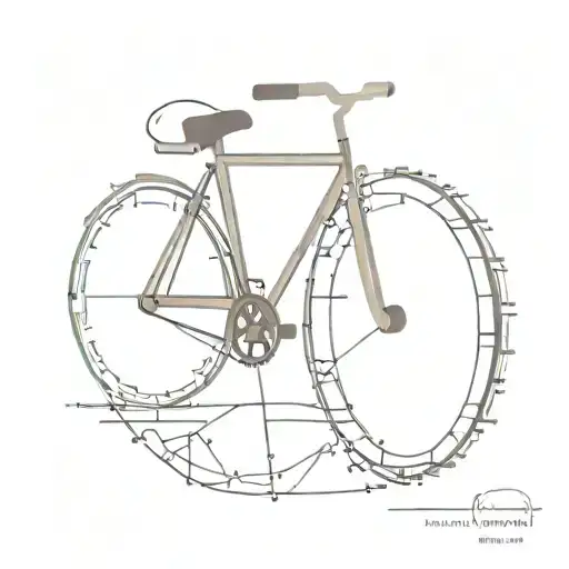 A minimalist tattoo of a bicycle wheel made out of computer circuitry, symbolizing the client's love for cycling and technology tattoo design idea