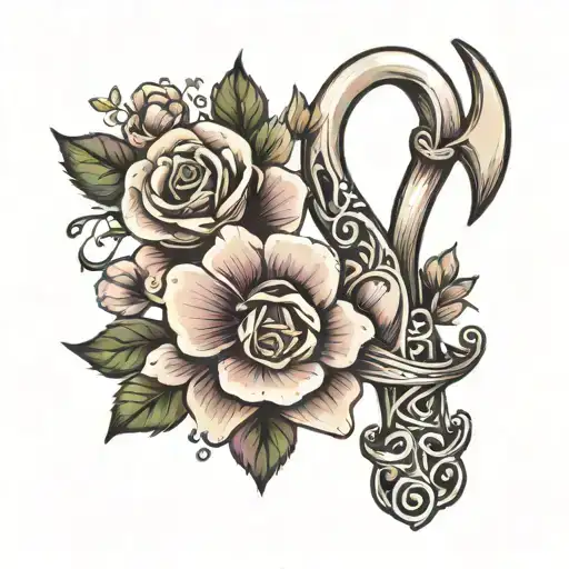 wishbone tattoo with flowers wrapped tattoo design idea