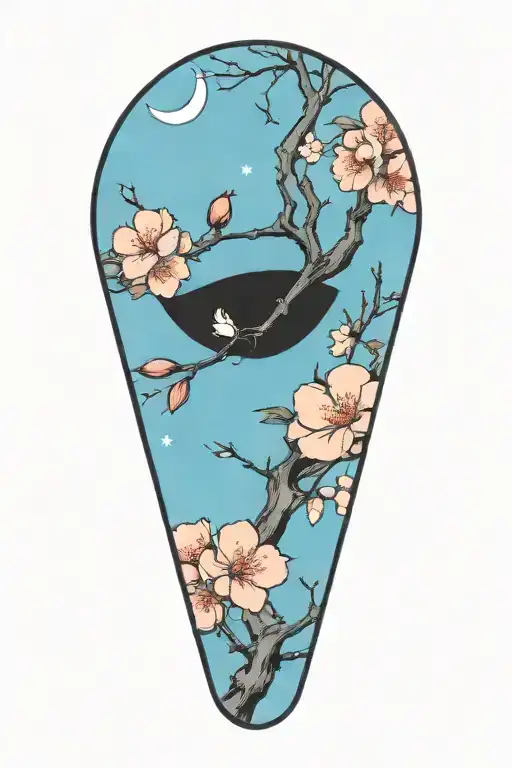 sakura branch with flowers and moon background tattoo design idea