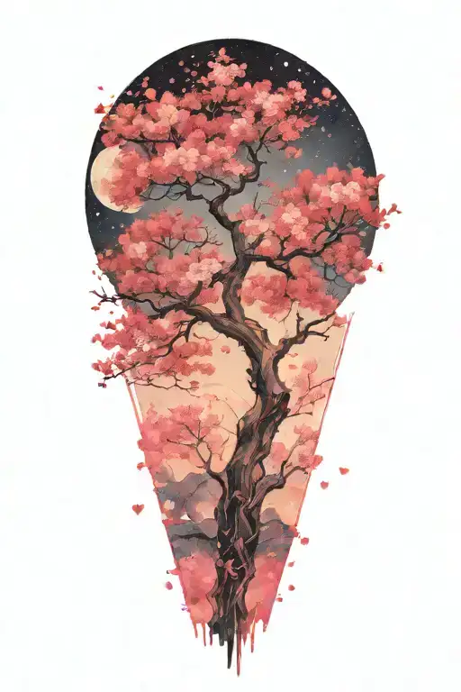 sakura tree with moon offset in background tattoo design idea