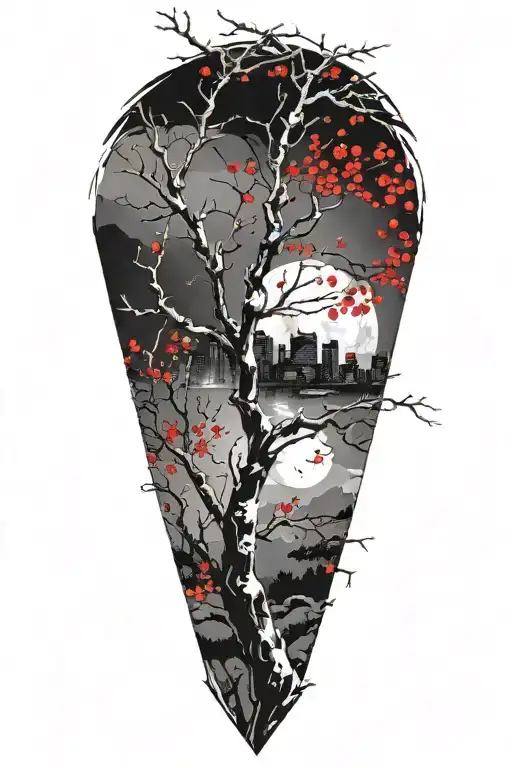 trash polka sakura branch in moonlight  tattoo design idea