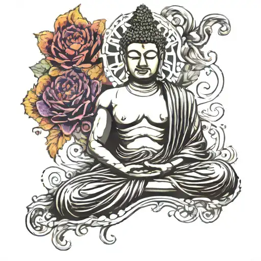 half of body is buddha, other half is devil tattoo design idea