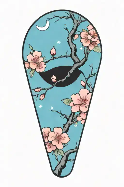 sakura branch with flowers and moon background tattoo design idea