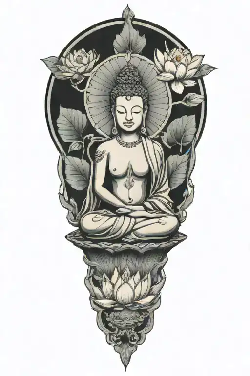 sexy female buddha sitting inside lotus flower tattoo design idea