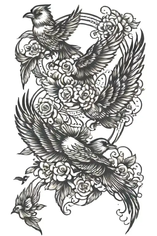 birds flying and feather  tattoo design idea