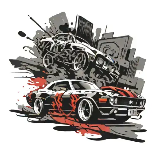 Muscle car drifting tattoo design idea
