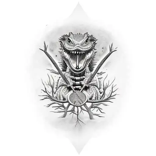 tattoo that contains: tree of life, bearded dragon, knife, jason voorhees tattoo design idea