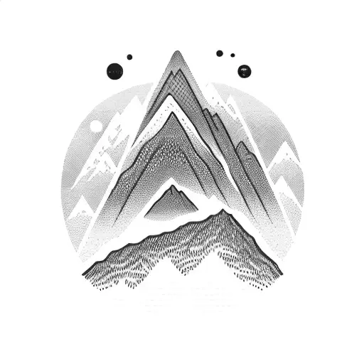A mountain landscape with soundwaves flowing through it tattoo design idea