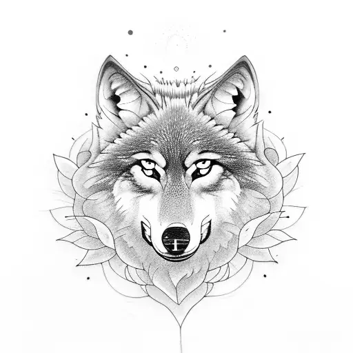 wolf sunflower intials "KB" tattoo design idea