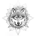 wolf inside a sunflower that encompasses it completely tattoo design idea