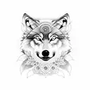 wolf inside a sunflower that encompasses it completely tattoo design idea