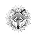 wolf inside a sunflower that encompasses it completely tattoo design idea