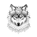 wolf inside a sunflower that encompasses it completely tattoo design idea