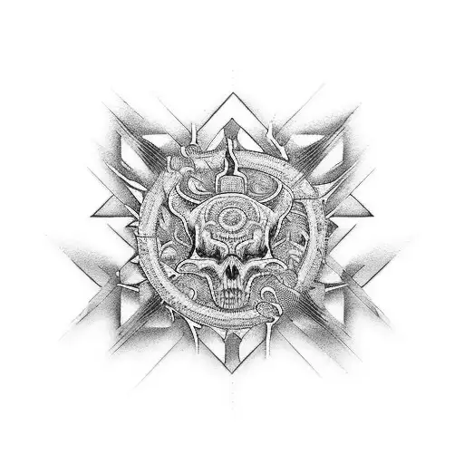 An intricate and detailed tattoo of a DJ booth with a crowd of EDM music lovers in the background tattoo design idea