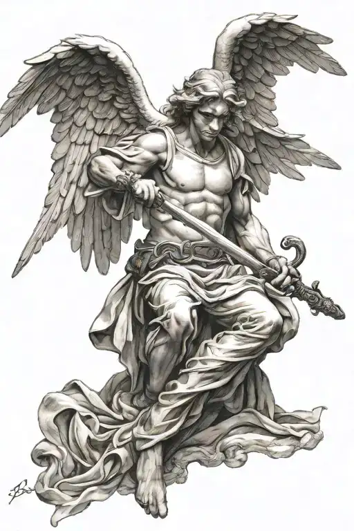 angel holding a sword tattoo design idea