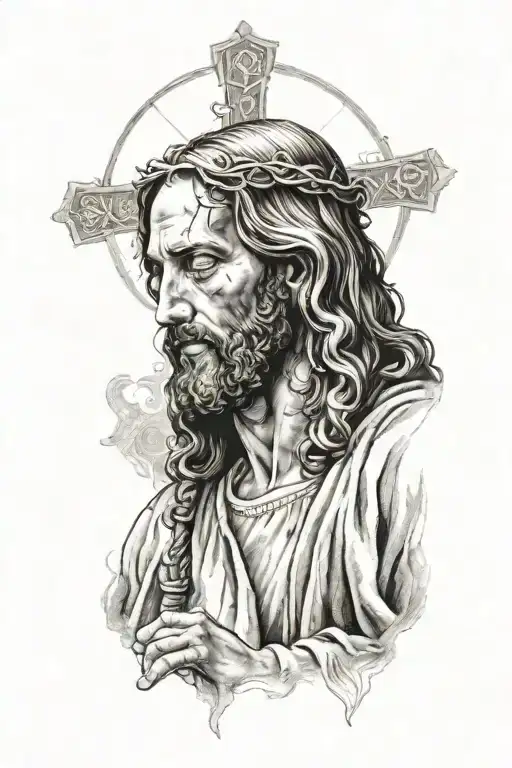 jesus praying tattoo design idea