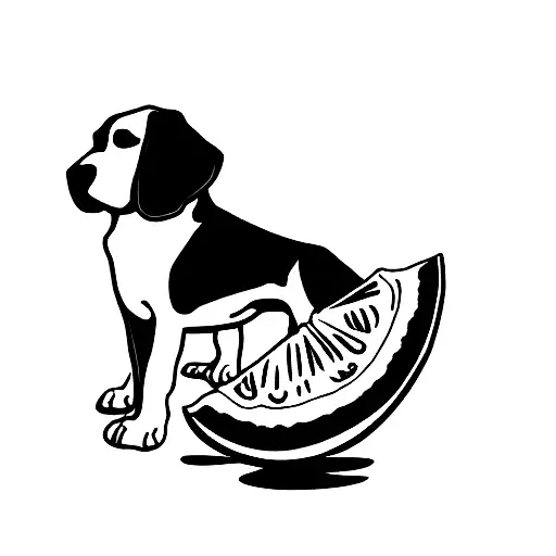 beagle dog eating watermelon tattoo design idea