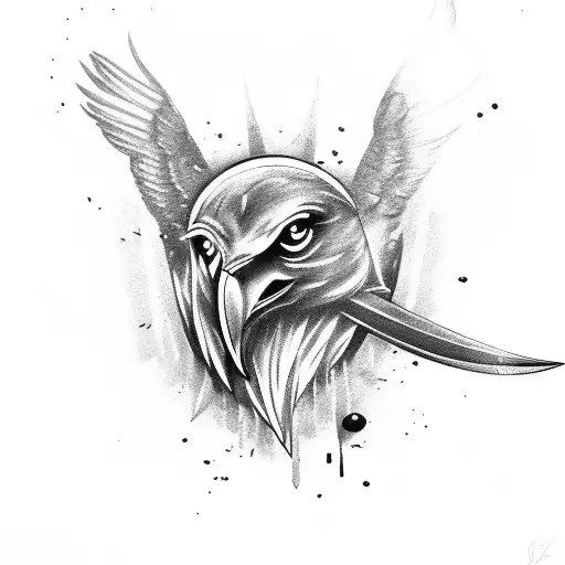dagger with crows head tattoo design idea