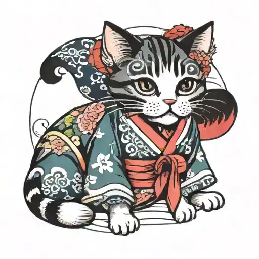Cat in Kimono  tattoo design idea