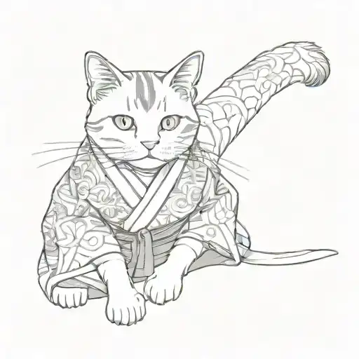 Cat in Kimono  tattoo design idea