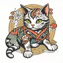 Cat in Kimono  tattoo design idea