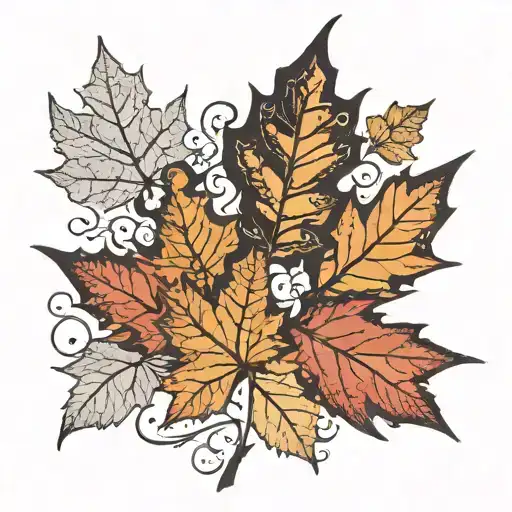 Black and white. Tatto contains white in the silhouette of a maple leaf. A vertical landscape featuring iconic Canadian  tattoo design idea
